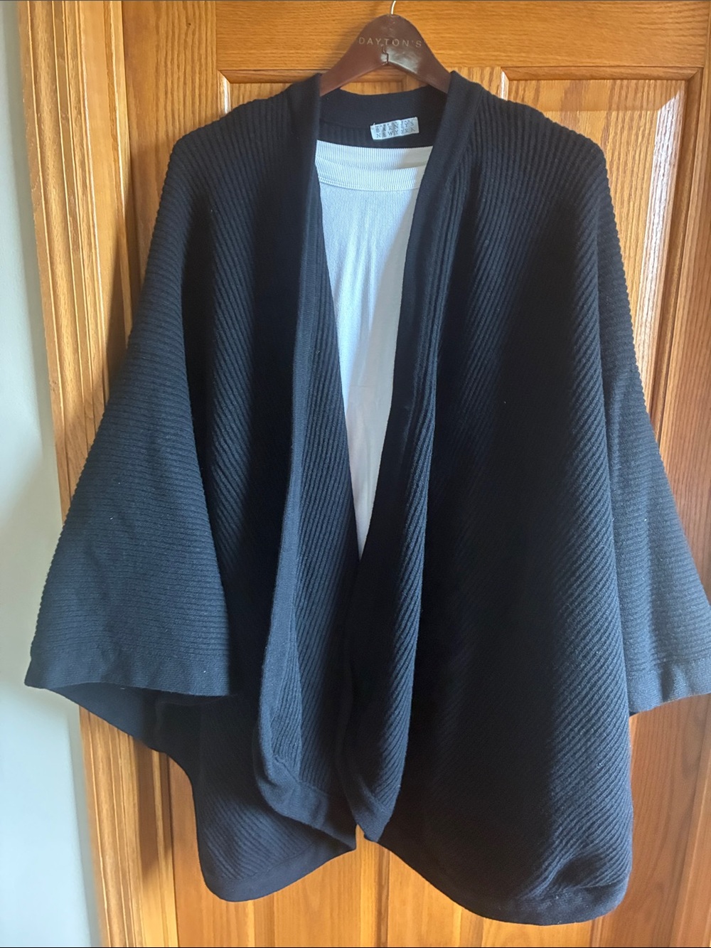 Barneys New York Black Ribbed Open-Front Poncho